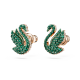 Brincos Swarovski Stud Iconic Swan, Cisne, Verde, Lacado a Rosa Dourado