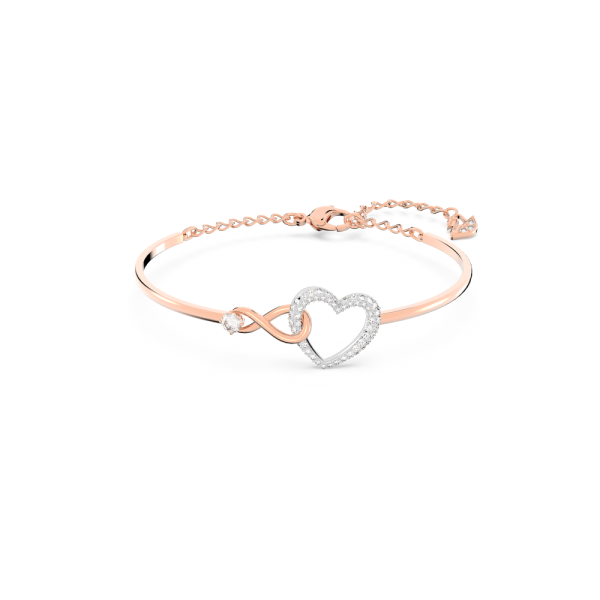 Bracelete Swarovski Infinity, Infinito e Coração, Branca, Acabamento de Combinação de Metais