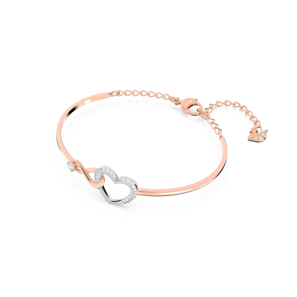 Bracelete Swarovski Infinity, Infinito e Coração, Branca, Acabamento de Combinação de Metais