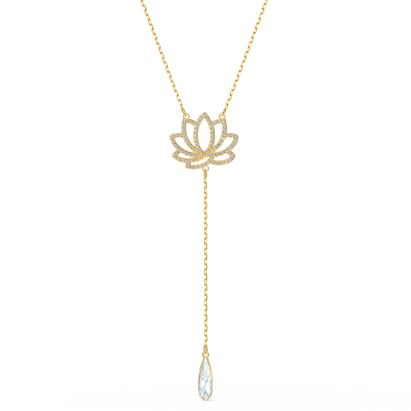 Colar Swarovski Symbolic, Lótus, Branco, Lacado a Dourado
