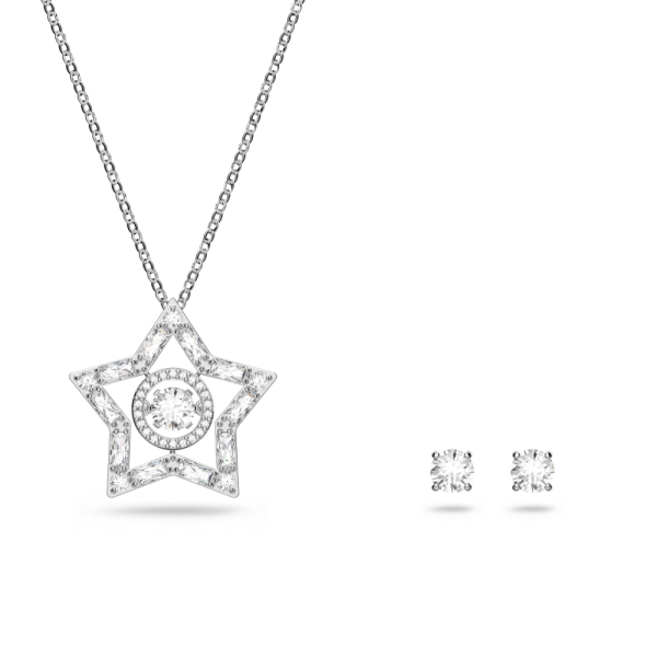 Conjunto Swarovski Stella, Combinação de Lapidações, Estrela, Branco, Lacado a Ródio