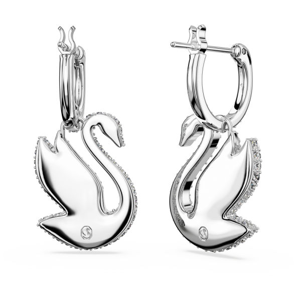 Brincos Swarovski Compridos Iconic Swan, Cisne, Branco, Lacado a Ródio