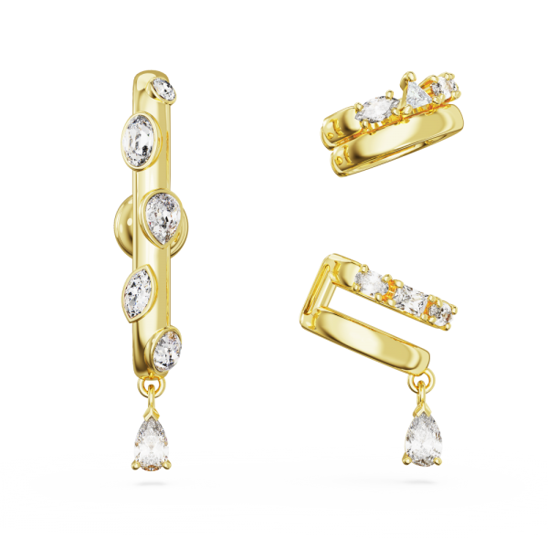 Brinco Swarovski Cuff Dextera, Conjunto (3), Combinação de Lapidações, Branca, Lacado a Dourado