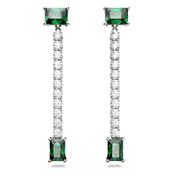 Brincos Swarovski Compridos Matrix, Combinação de Lapidações, Verde, Lacado a Ródio