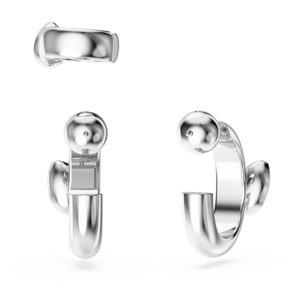 Brincos Swarovski de Argola com Punho Auricular Dextera, Conjunto (3), Lapidação Tipo Pera, Branco, Lacado a Ródio