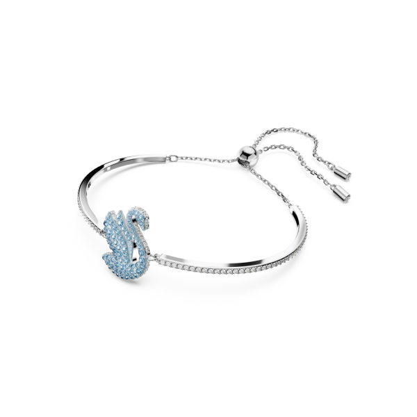 Bracelete Swarovski Iconic Swan, Cisne, Azul, Lacado a Ródio