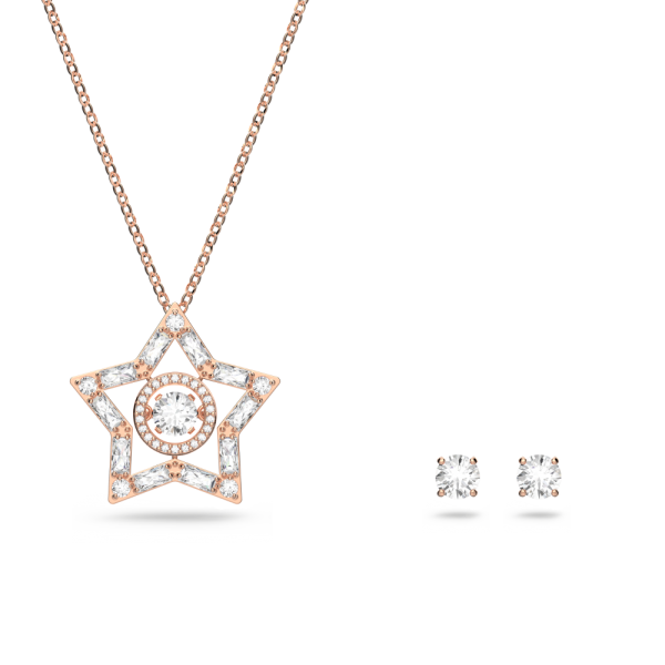 Conjunto Swarovski Stella, Combinação de Lapidações, Estrela, Branco, Lacado a Rosa Dourado