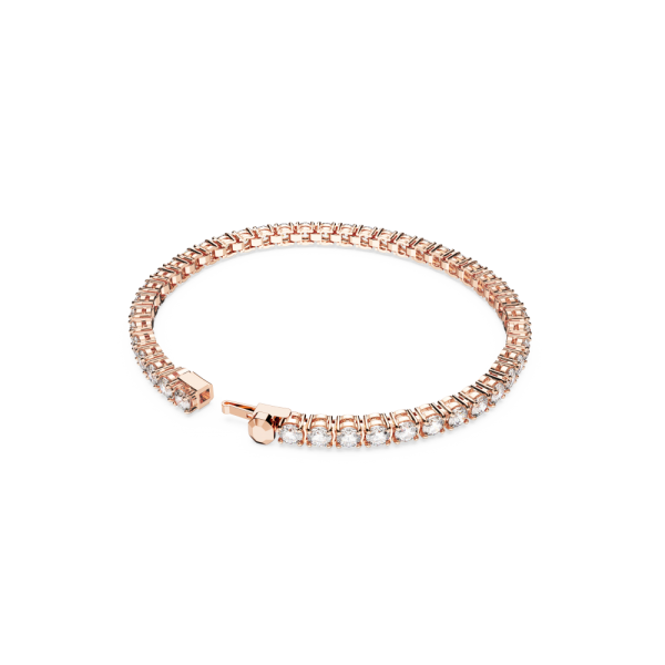 Pulseira Swarovski Matrix Tennis, Lapidação Redonda, Pequena, Branca, Lacado a Rosa Dourado