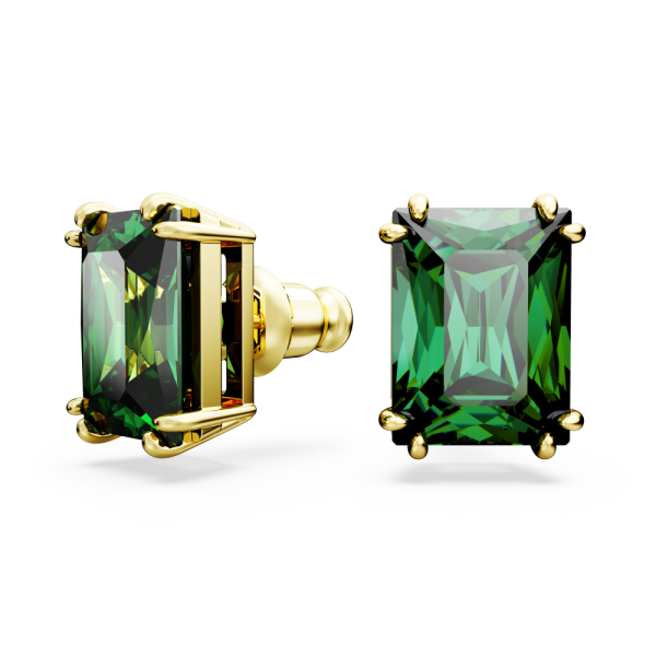 Brincos Swarovski Stud Matrix, Lapidação Retangular, Verde, Lacado a Dourado