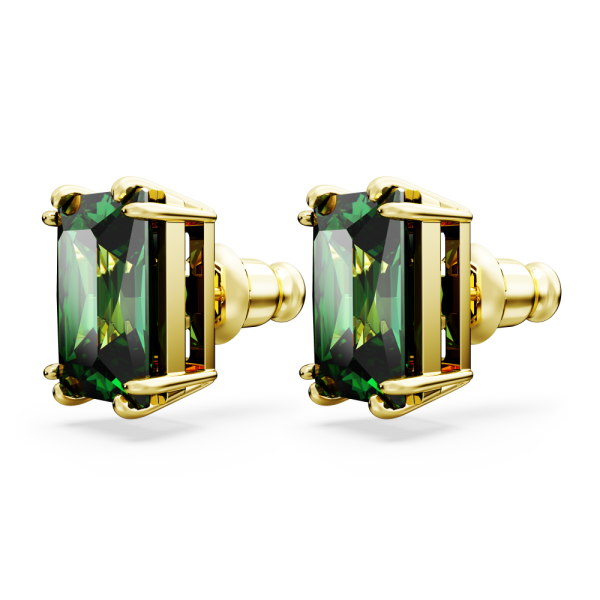 Brincos Swarovski Stud Matrix, Lapidação Retangular, Verde, Lacado a Dourado