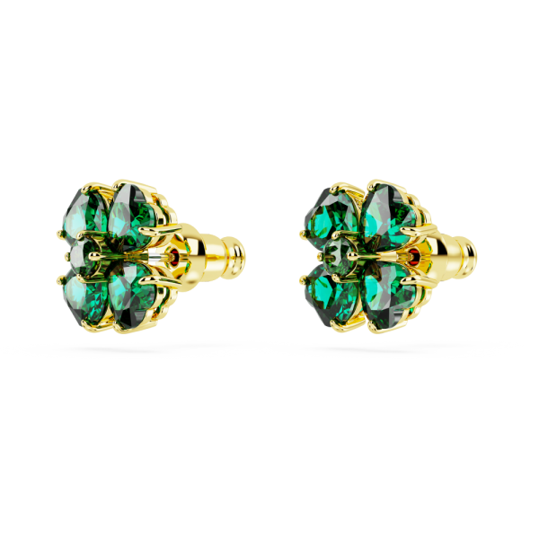 Brincos Swarovski Stud Idyllia, Trevo de Quatro Folhas, Verde, Lacado a Dourado