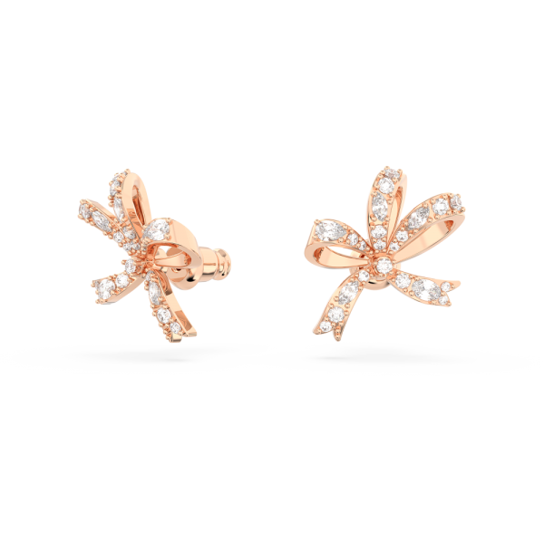 Brincos Swarovski Stud Volta, Laço, Pequenos, Branco, Lacado a Rosa Dourado