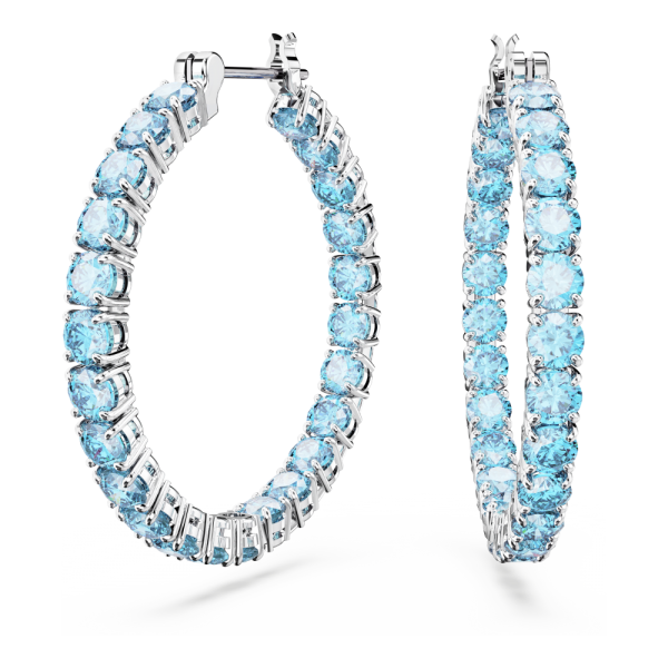 Brincos Swarovski Argola Matrix, Lapidação Redonda, Azul, Lacado a Ródio