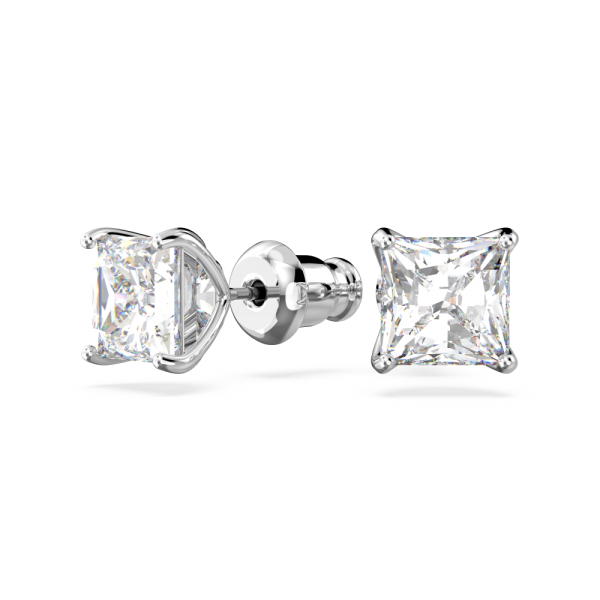 Brincos Swarovski Stud Attract, Lapidação Quadrada, Branco, Lacado a Ródio