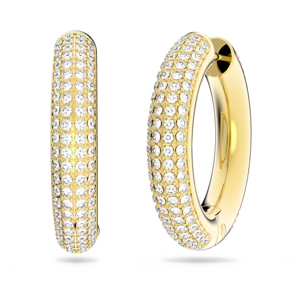 Brincos Swarovski Argola Dextera, Médias, Brancos, Lacado a Dourado