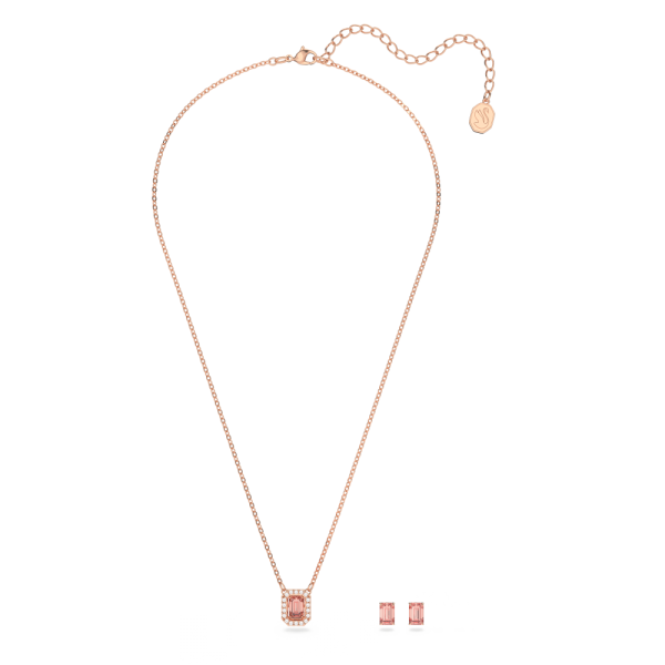 Conjunto Swarovski Millenia, Lapidação Octogonal, Rosa, Lacado a Rosa Dourado