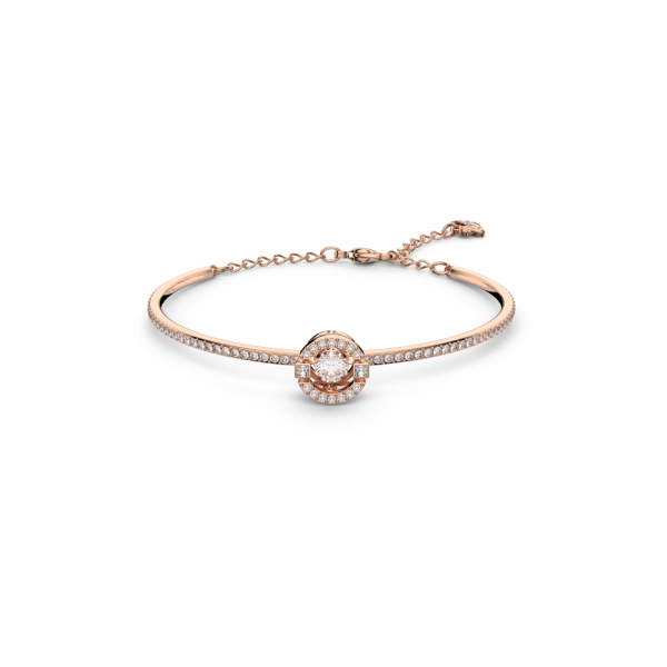 Bracelete Swarovski Sparkling Dance, Lapidação Redonda, Branca, Lacado a Rosa Dourado