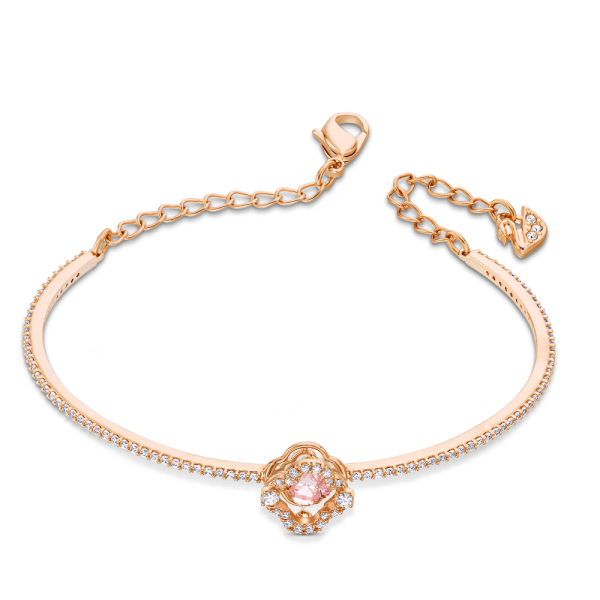 Bracelete Swarovski Sparkling Dance, Trevo de Quatro Folhas, Rosa, Lacado a Rosa Dourado