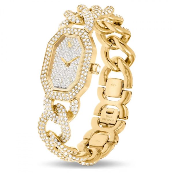 Relógio Swarovski Dextera Chain Fabrico suíço, Bracelete em cristal, Dourado, Acabamento em dourado